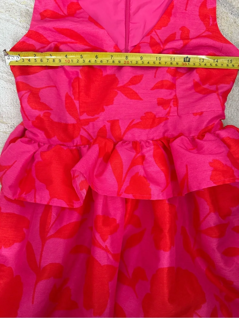 Kate Spade Pink Floral Midi Dress Peplum Ruffle V Neck Sleeveless Size 0